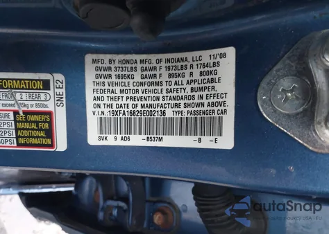 2009 Honda Civic Ex from USA, damaged, VIN 19XFA16829E002136
